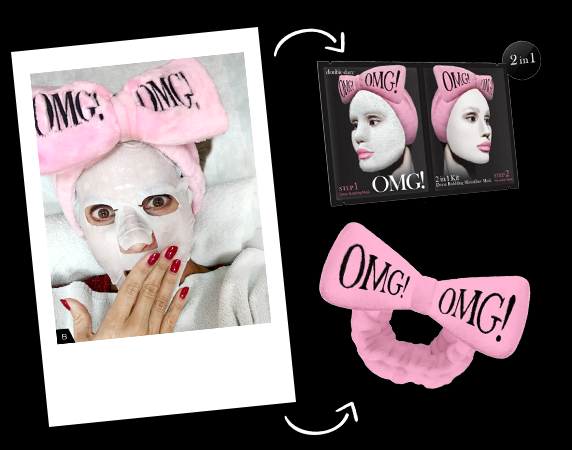 Blog- Kit 2 em 1 Detox Bubbling Microfiber Mask OMG! Double Dare Bandana para cabelos OMG! Double Dare Cor Rosa Claro -Lançamento-5